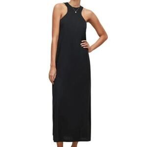 AllSaints NWT Kuru Textured Ribbed Maxi Black Dress Size US 10 Sleeveless